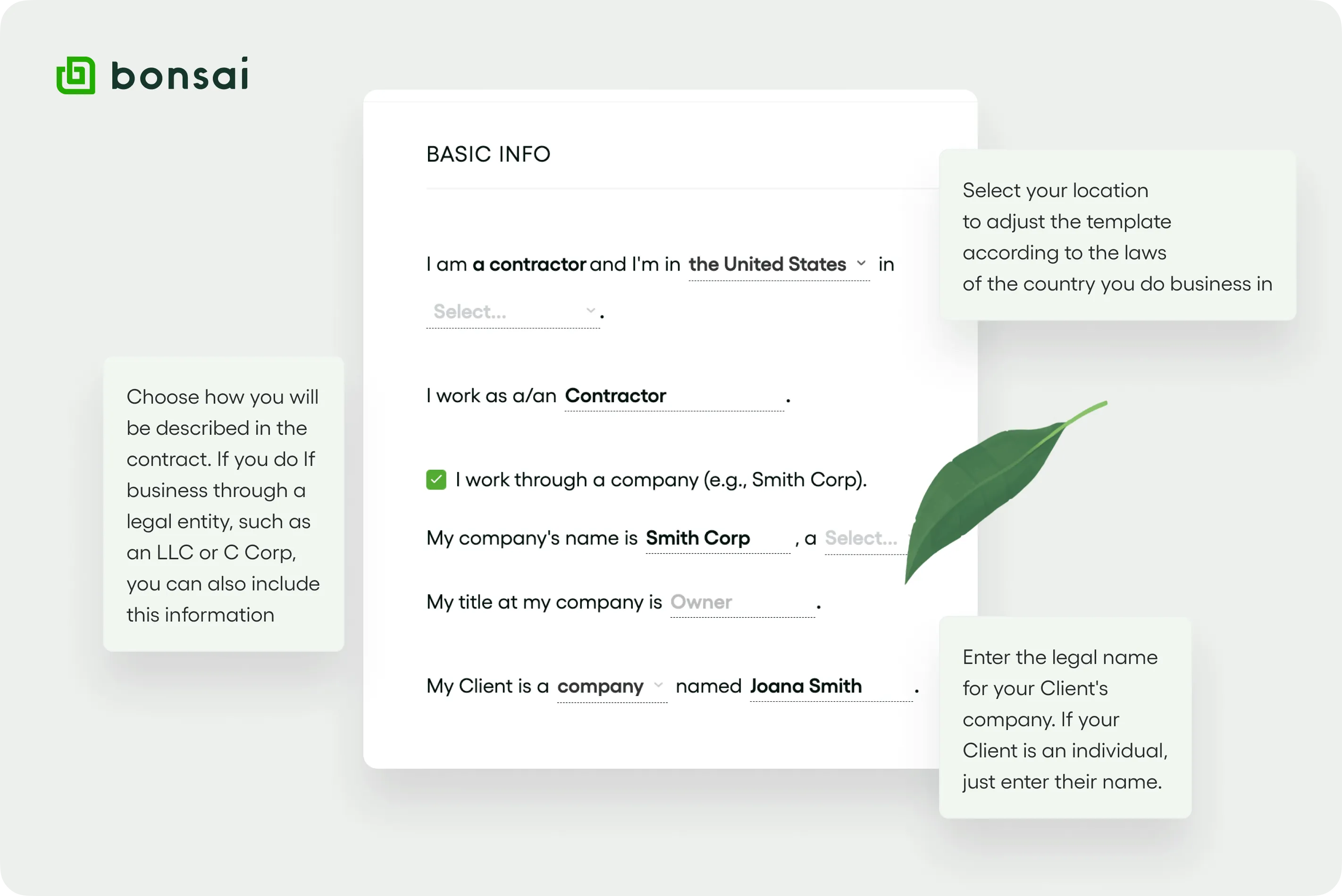 Bonsai contract tool for consultants