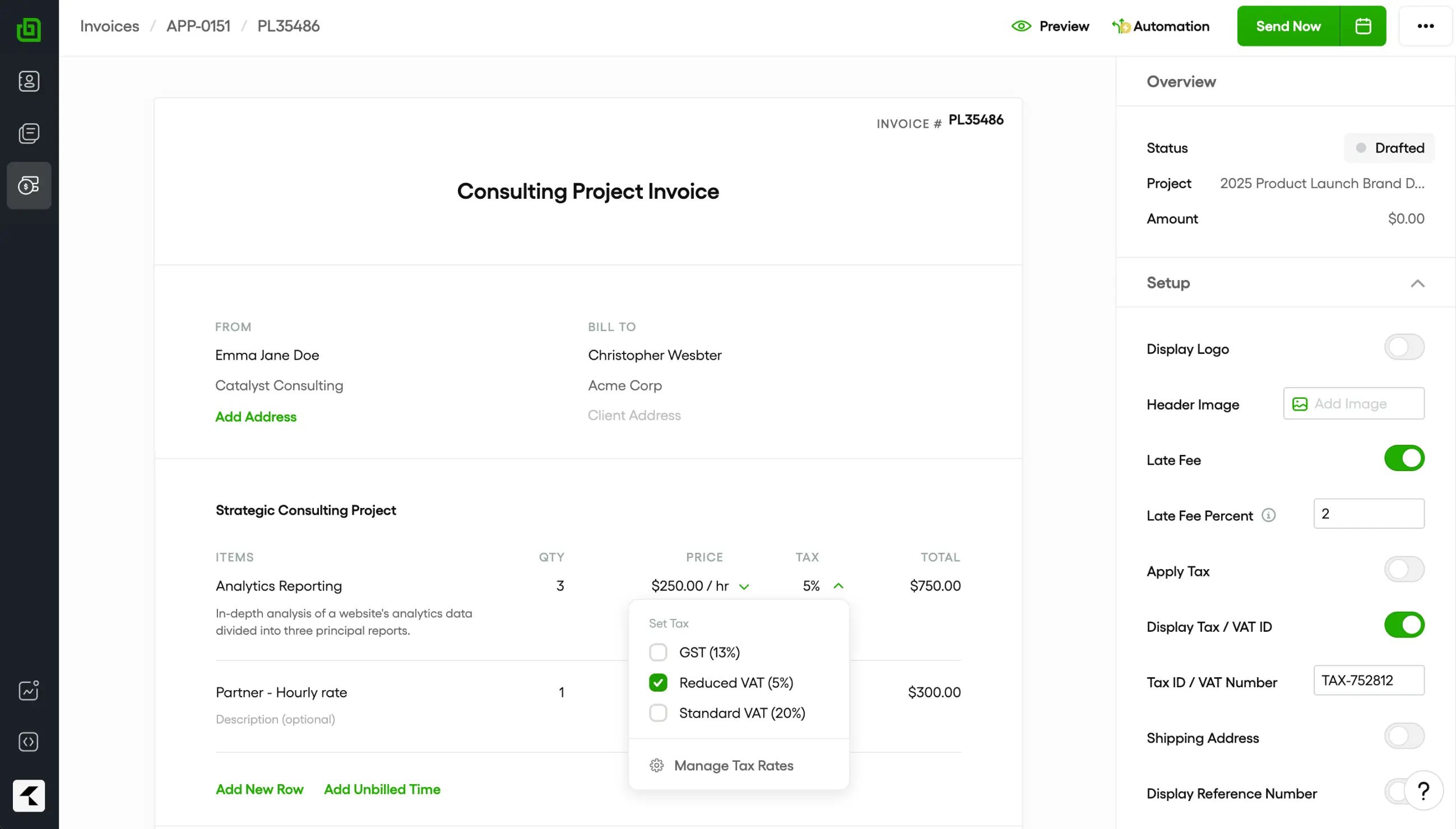 Bonsai invoicing for consultants