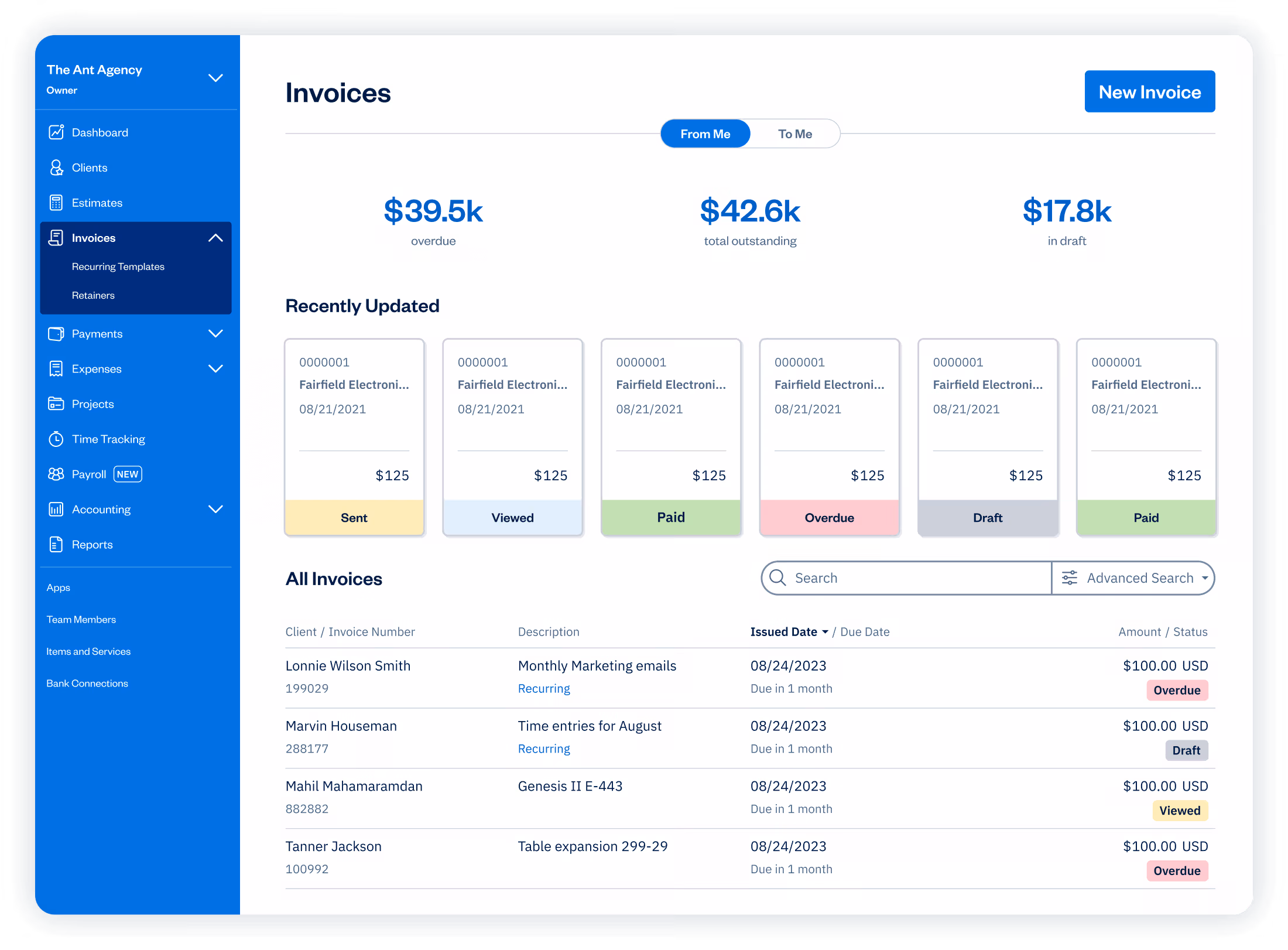 FreshBooks invoicing dashboard